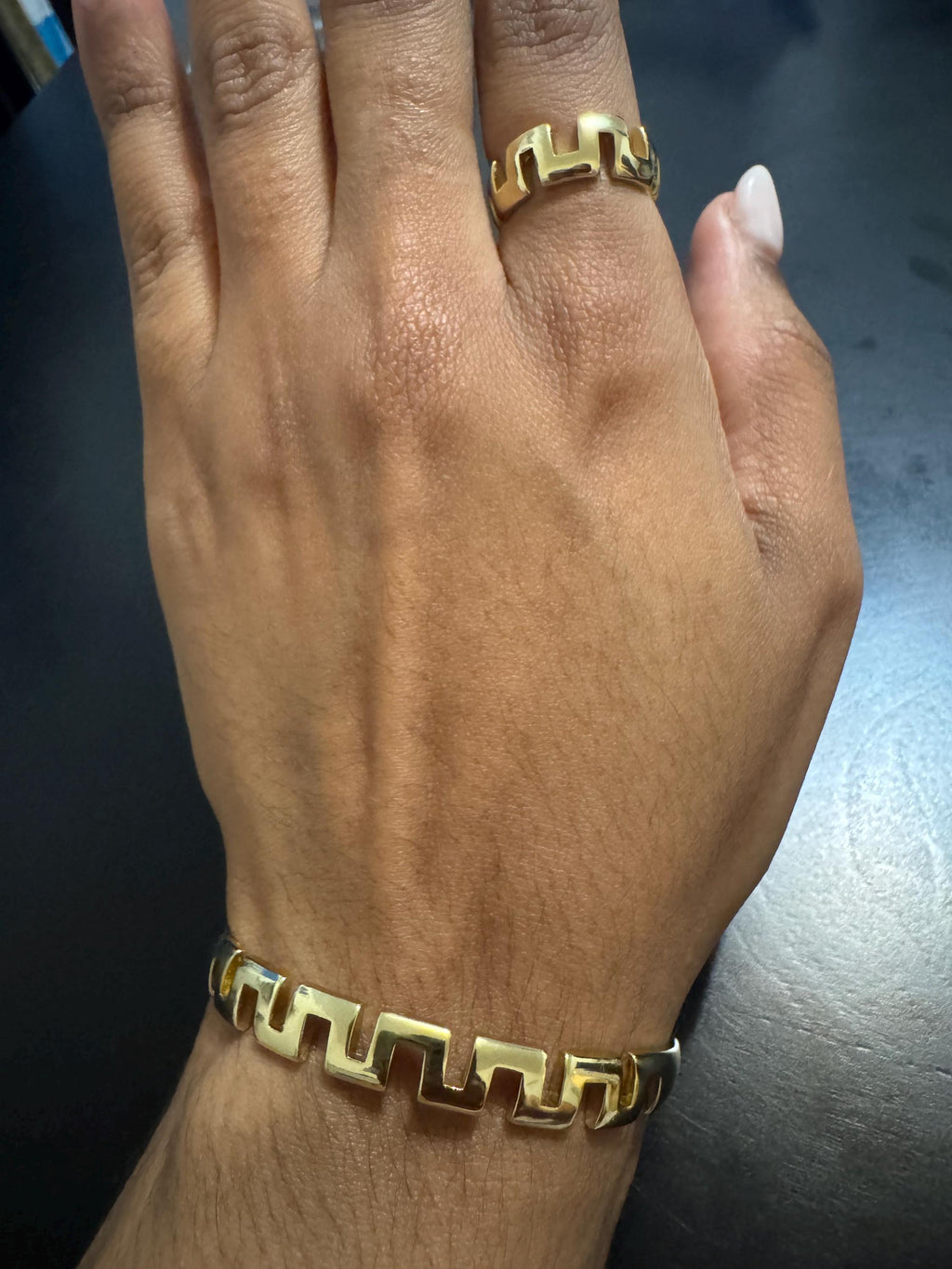 Gold Plated Geometric Bracelet and Ring Set