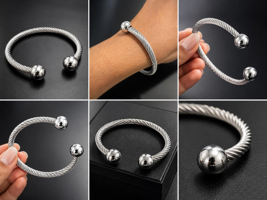 Silver Twisted Cuff Bracelet | Stainless Steel Rope Bangle