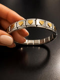 Silver & Gold Heart Link Bracelet - Stainless Steel Stretch Bracelet