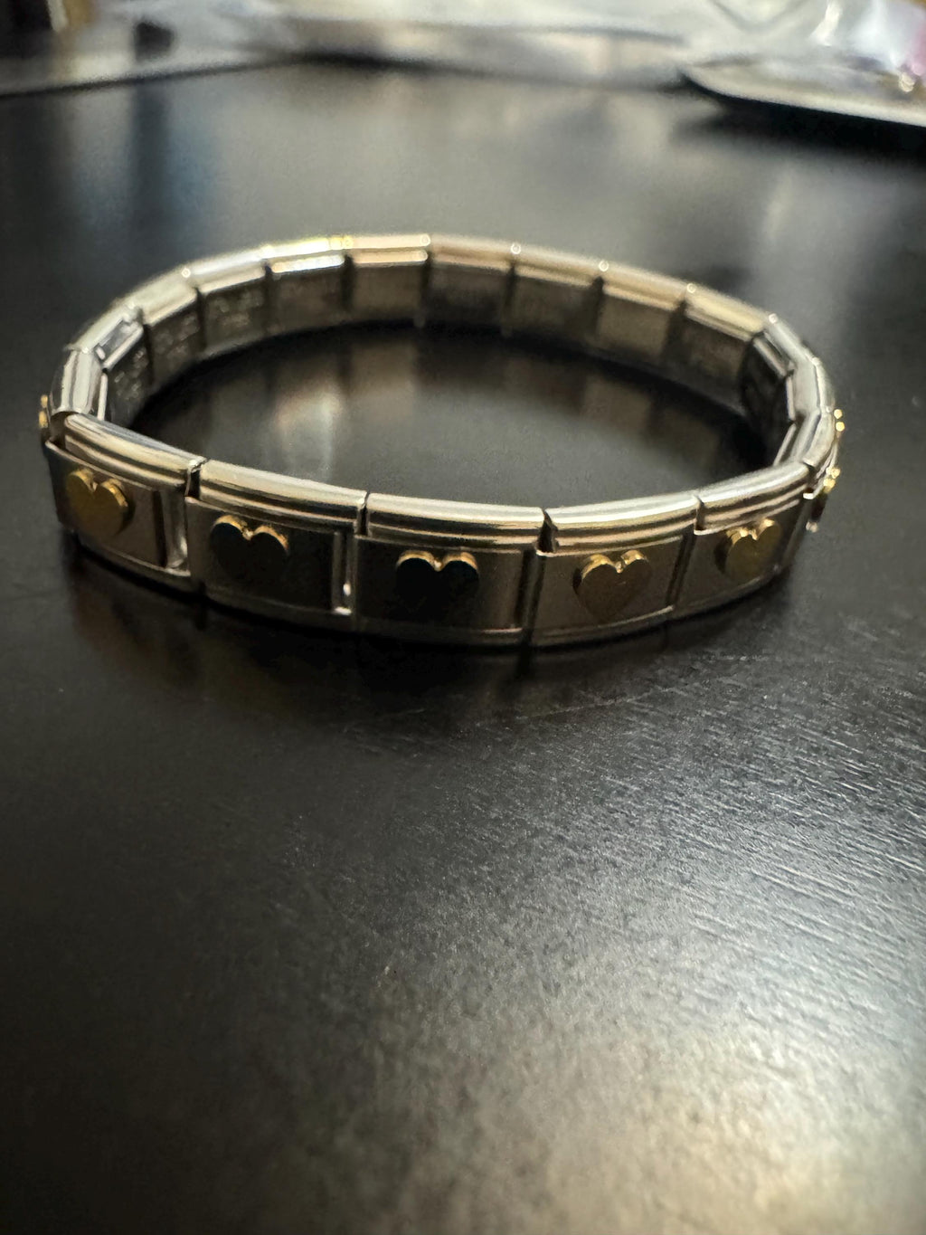 Silver & Gold Heart Link Bracelet - Stainless Steel Stretch Bracelet