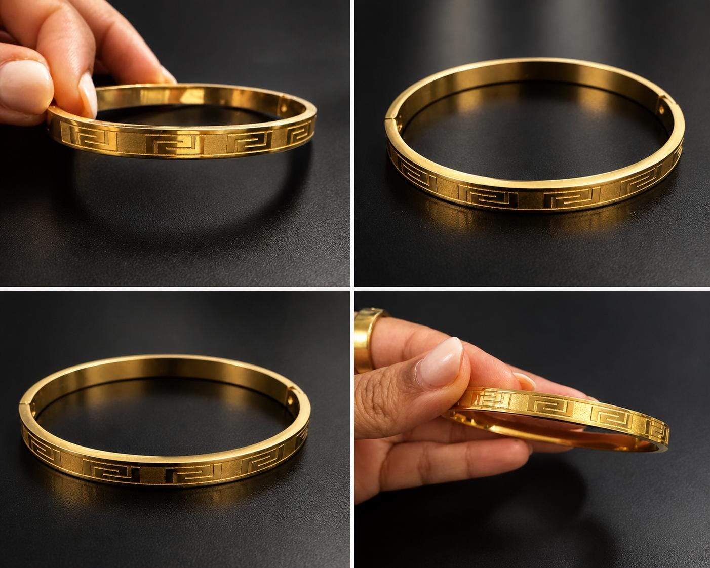 Gold-Plated Greek Key Bangle Bracelet