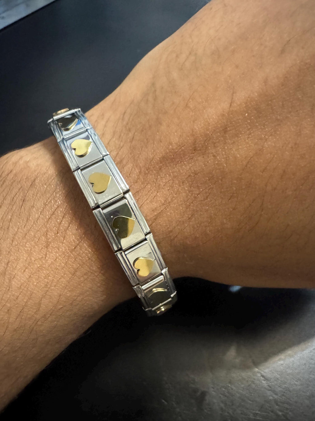 Silver & Gold Heart Link Bracelet - Stainless Steel Stretch Bracelet