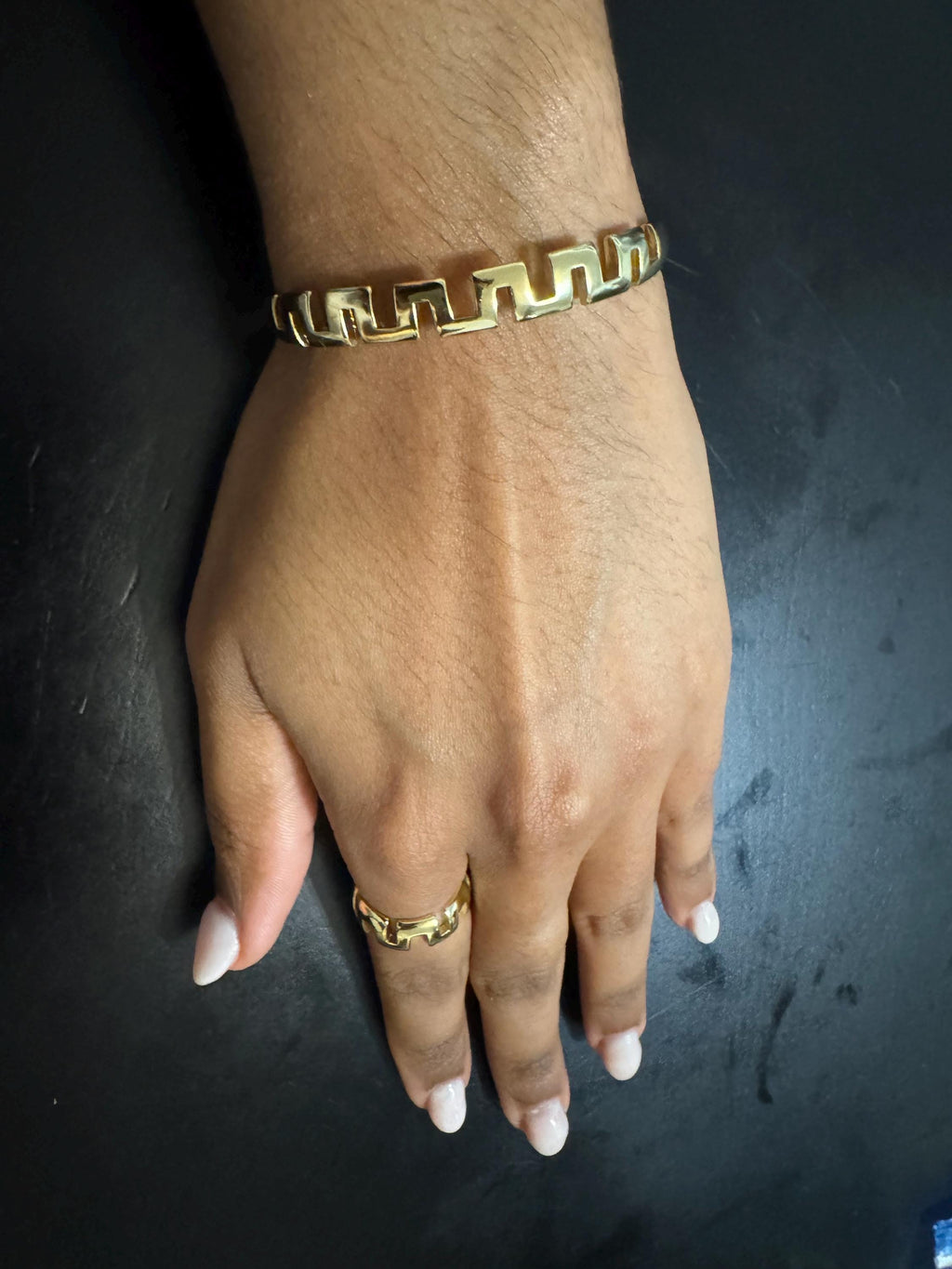 Gold Plated Geometric Bracelet and Ring Set