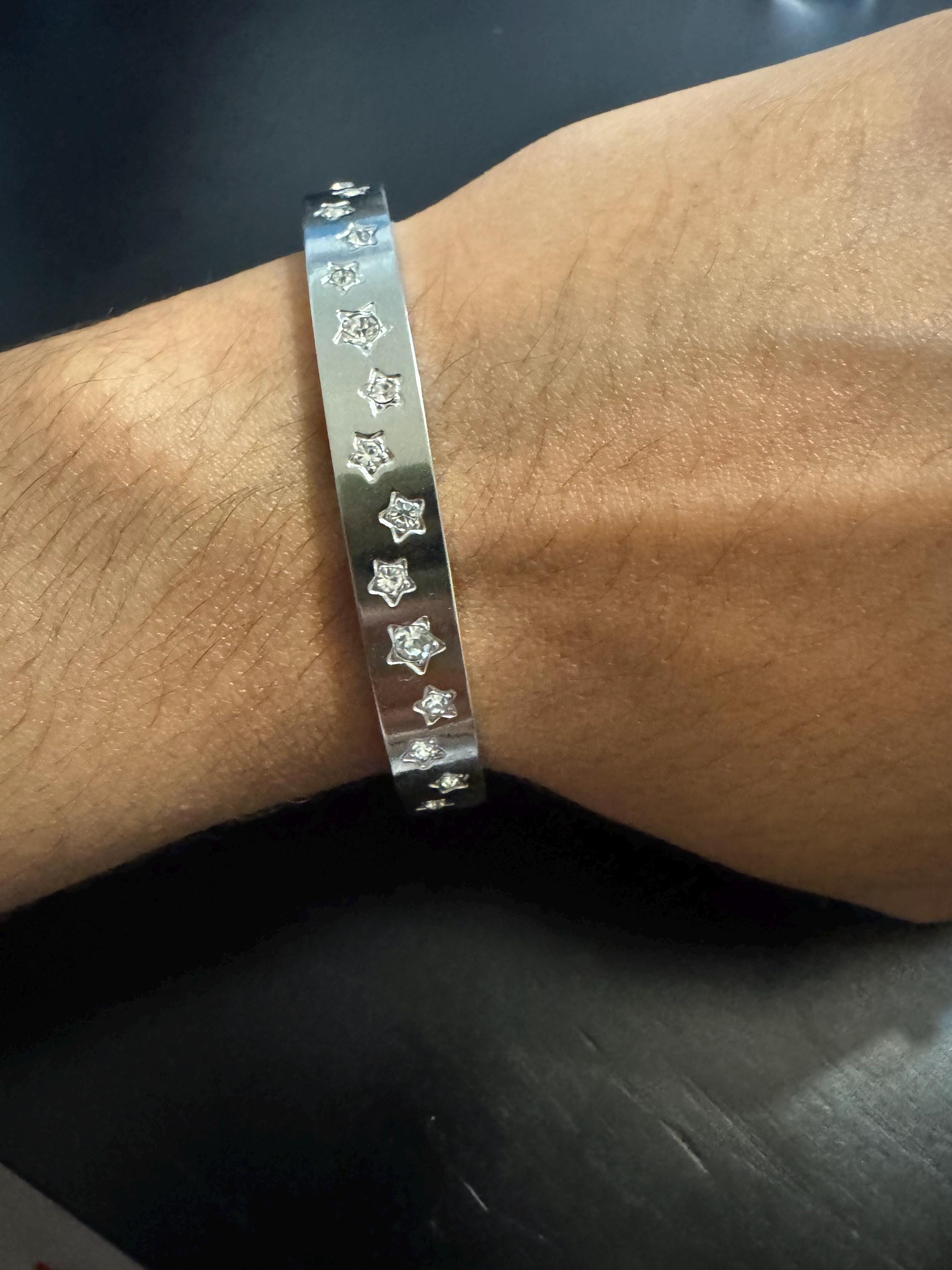 Silver Star Crystal Bangle Braceles - Stainless Steel Minimalist Cuff