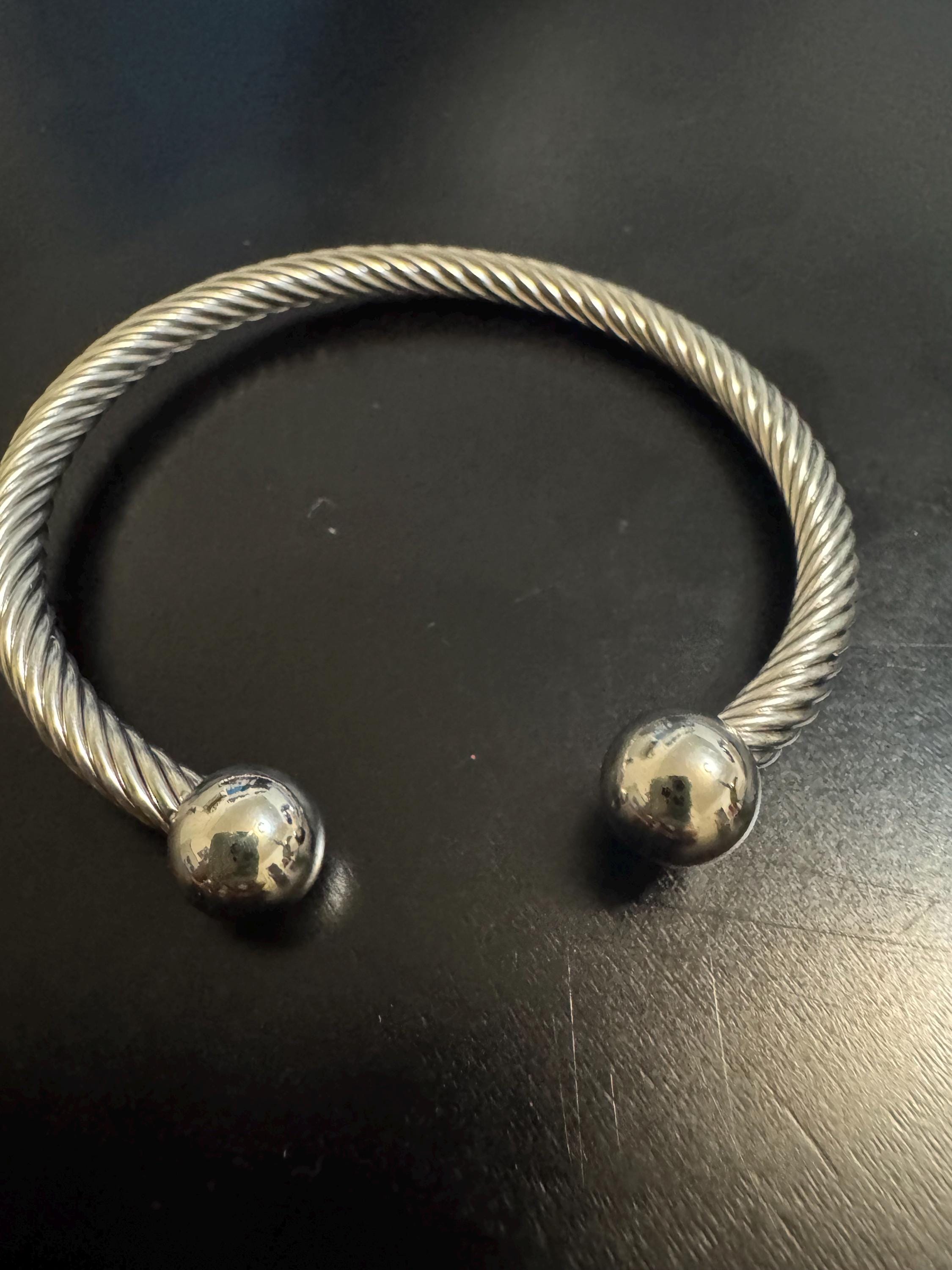 Silver Twisted Cuff Bracelet | Stainless Steel Rope Bangle
