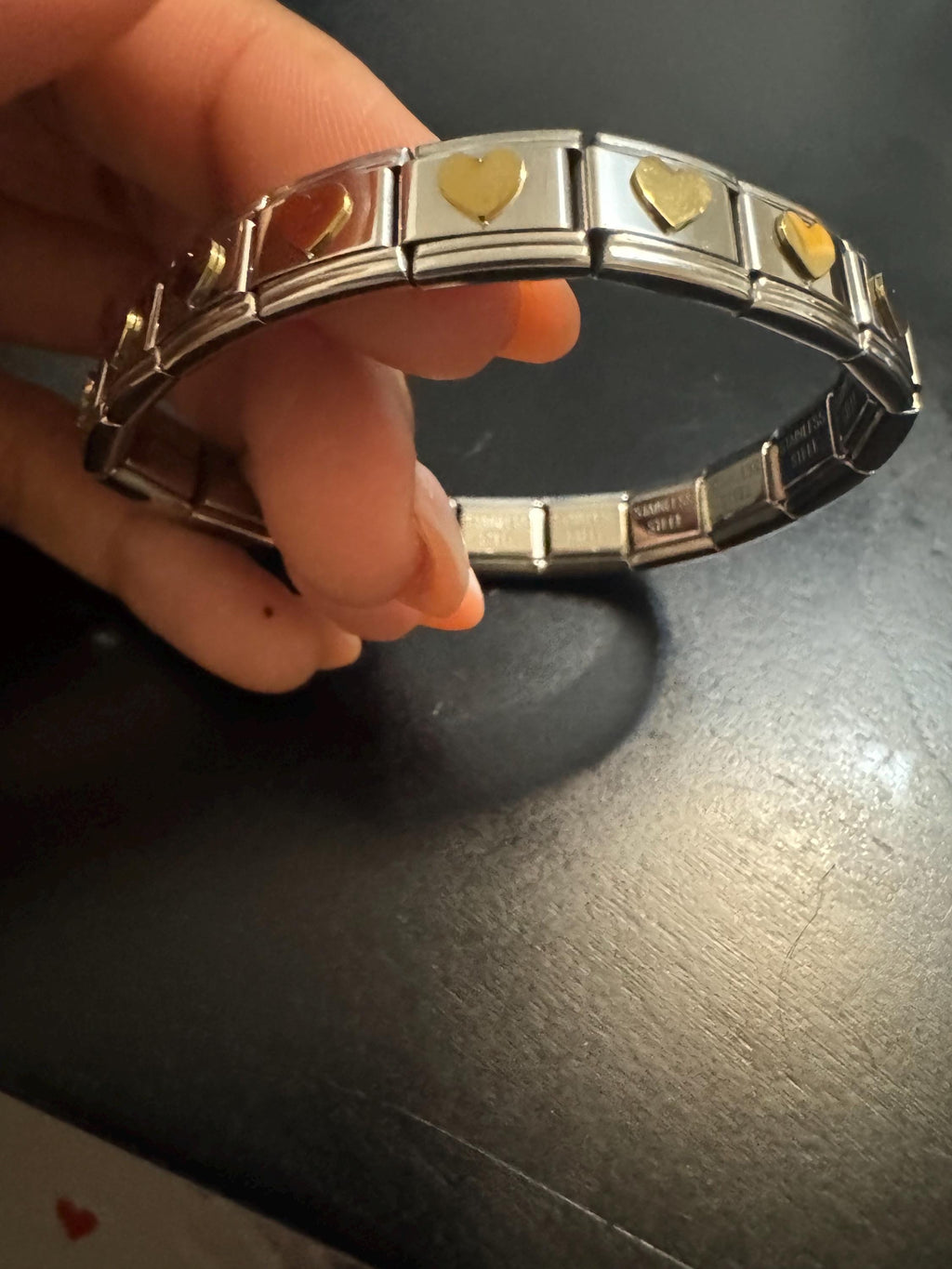 Silver & Gold Heart Link Bracelet - Stainless Steel Stretch Bracelet