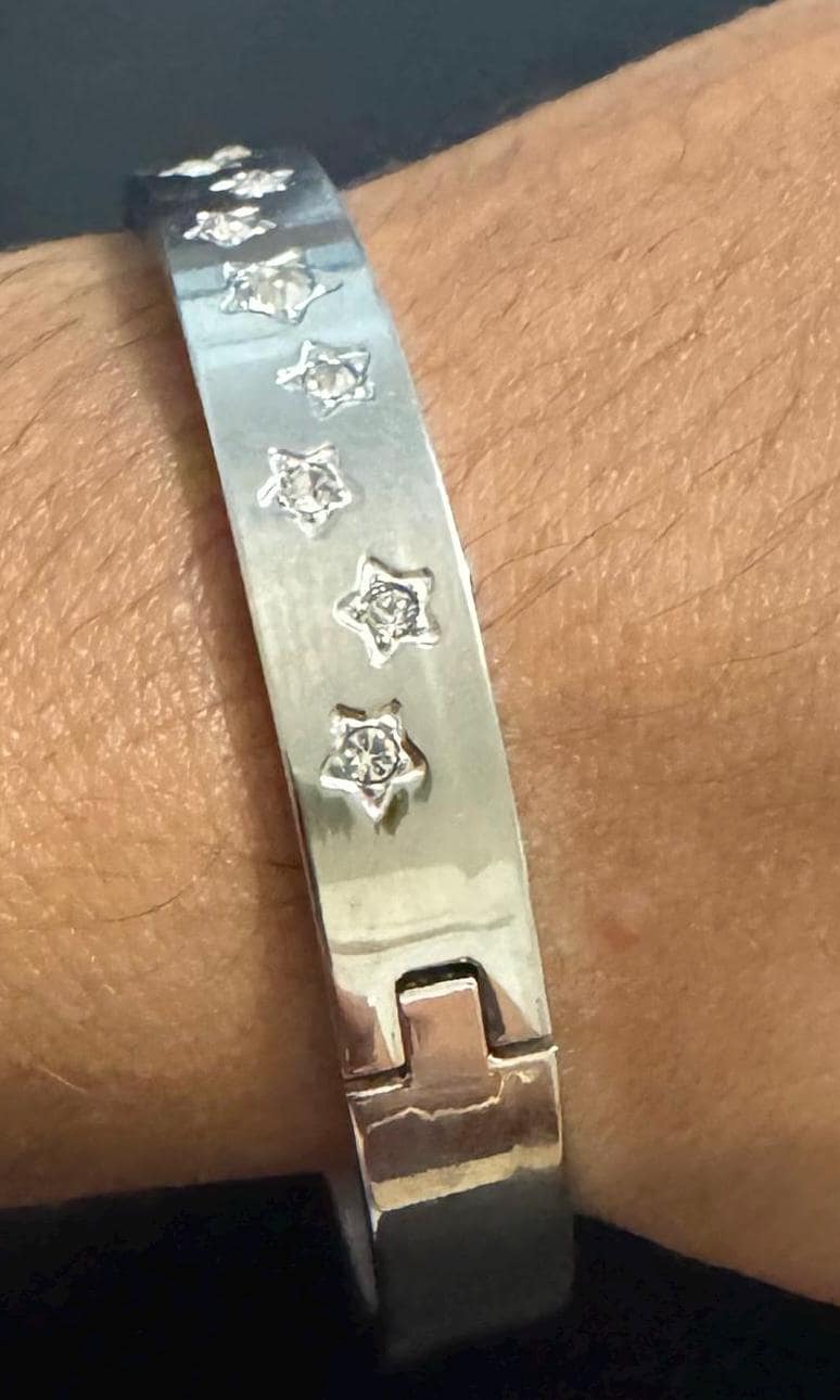 Silver Star Crystal Bangle Braceles - Stainless Steel Minimalist Cuff