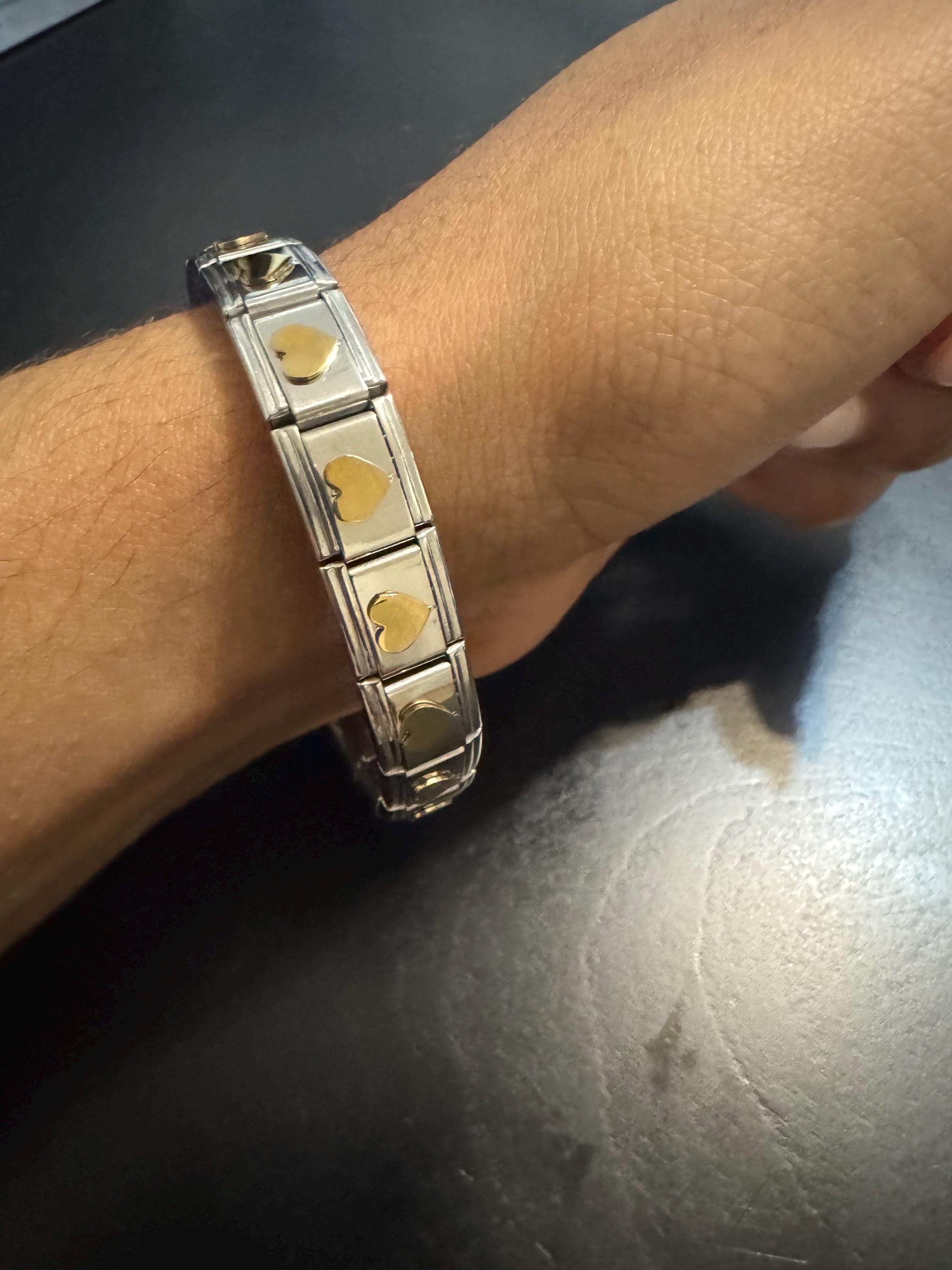Silver & Gold Heart Link Bracelet - Stainless Steel Stretch Bracelet